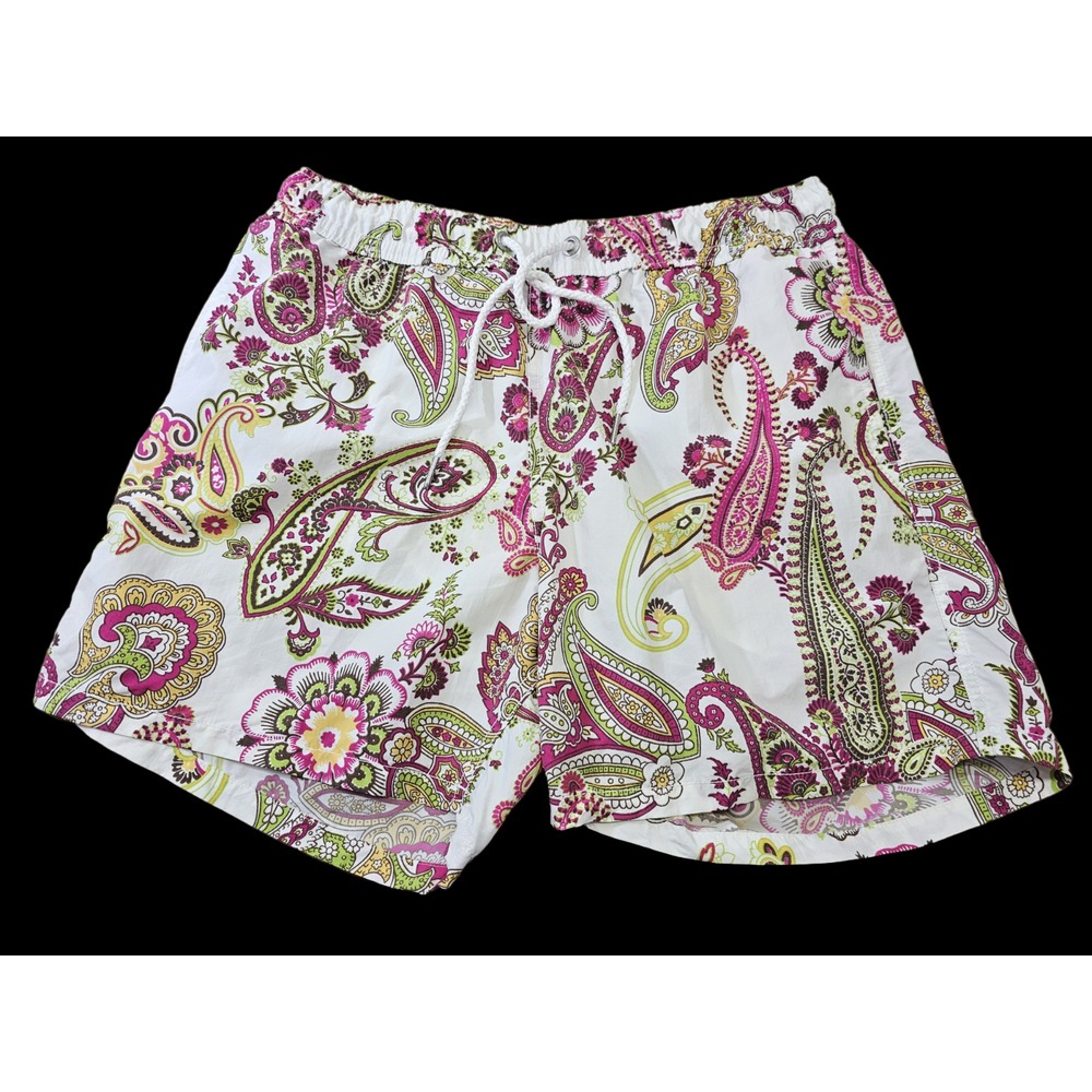 SOOBAYA Men's L Multicolor Paisley Drawstring Swim Trunks‎ Swimsuit Short EUC